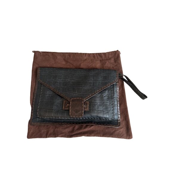 CARLA MANCINI Brown Leather Oversized Envelope Clutch Bag w/ Dustbag - Picture 2 of 9